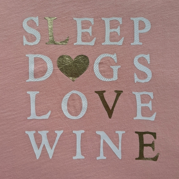 PJ Salvage Tee Sleep Dogs Love Wine Print Lounge Short Sleeve Blush Pink L NWT - Picture 9 of 10